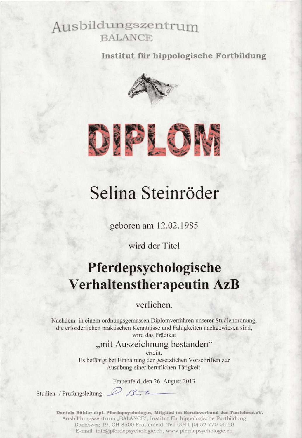 Selina – Pferdetherapie – Zertifikate 