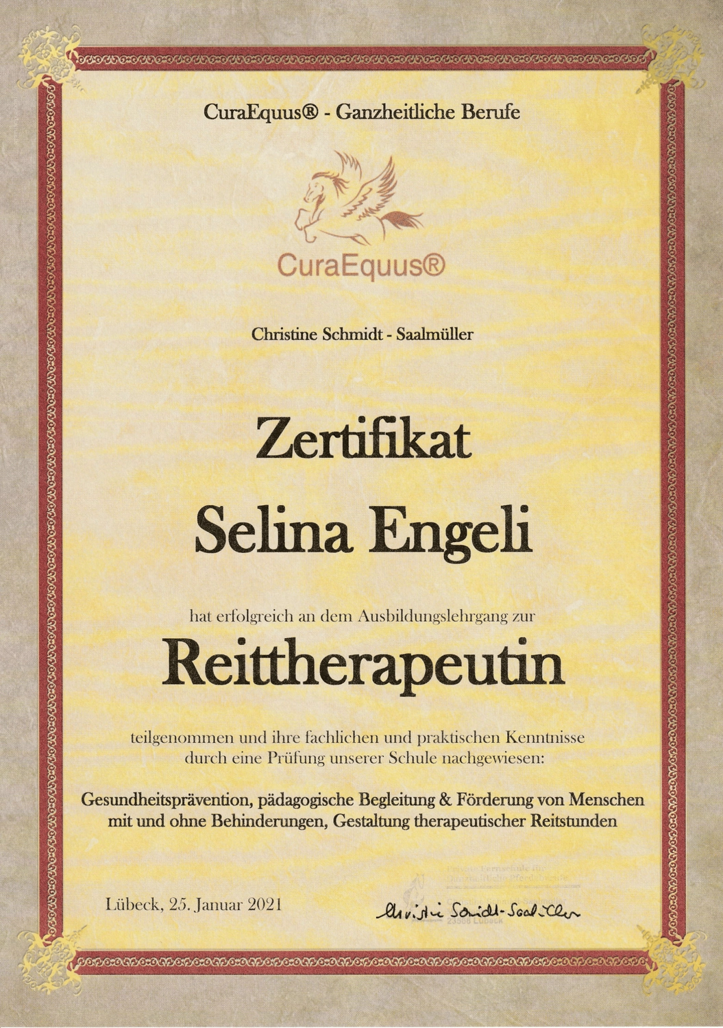Selina – Pferdetherapie – Zertifikate 